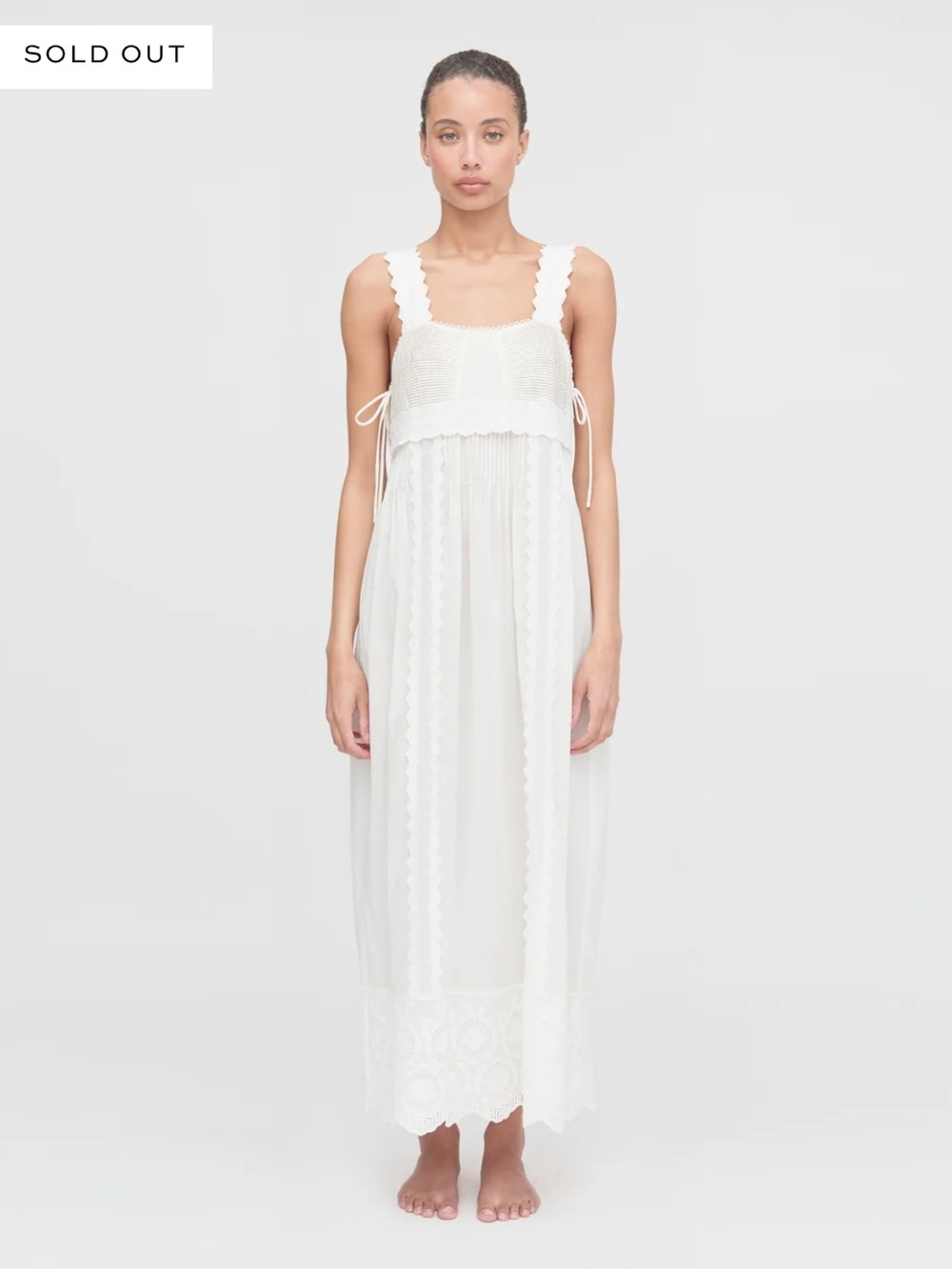 Hill House White Scalloped-Trim Maxi Dress